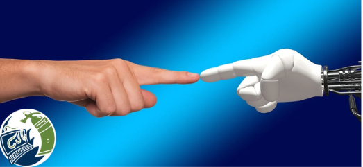 Imagen de una mano humana y una mano robótica