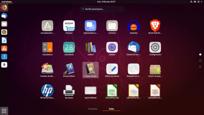 Menú de aplicaciones en Ubuntu