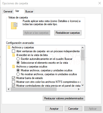 Opciones de carpeta Windows 10 paso 12