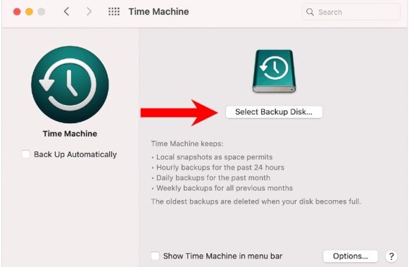 select back up disk time machine 1